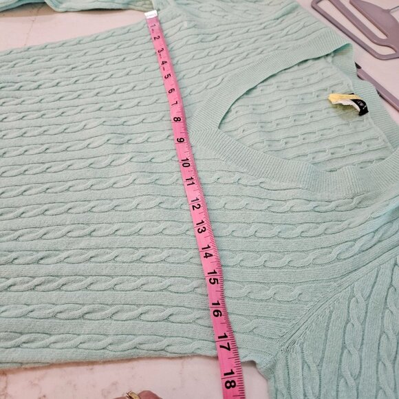 J. Crew V-Neck Sweater Sz Medium Mint Cable Knit Wool Cashmere Blend - Picture 9 of 10